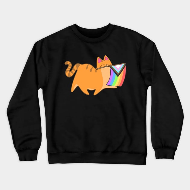 Pride Progress Flag Cat Rainbow LGBTQIA Chibi Orange Tabby Cat Crewneck Sweatshirt by BluVelvet